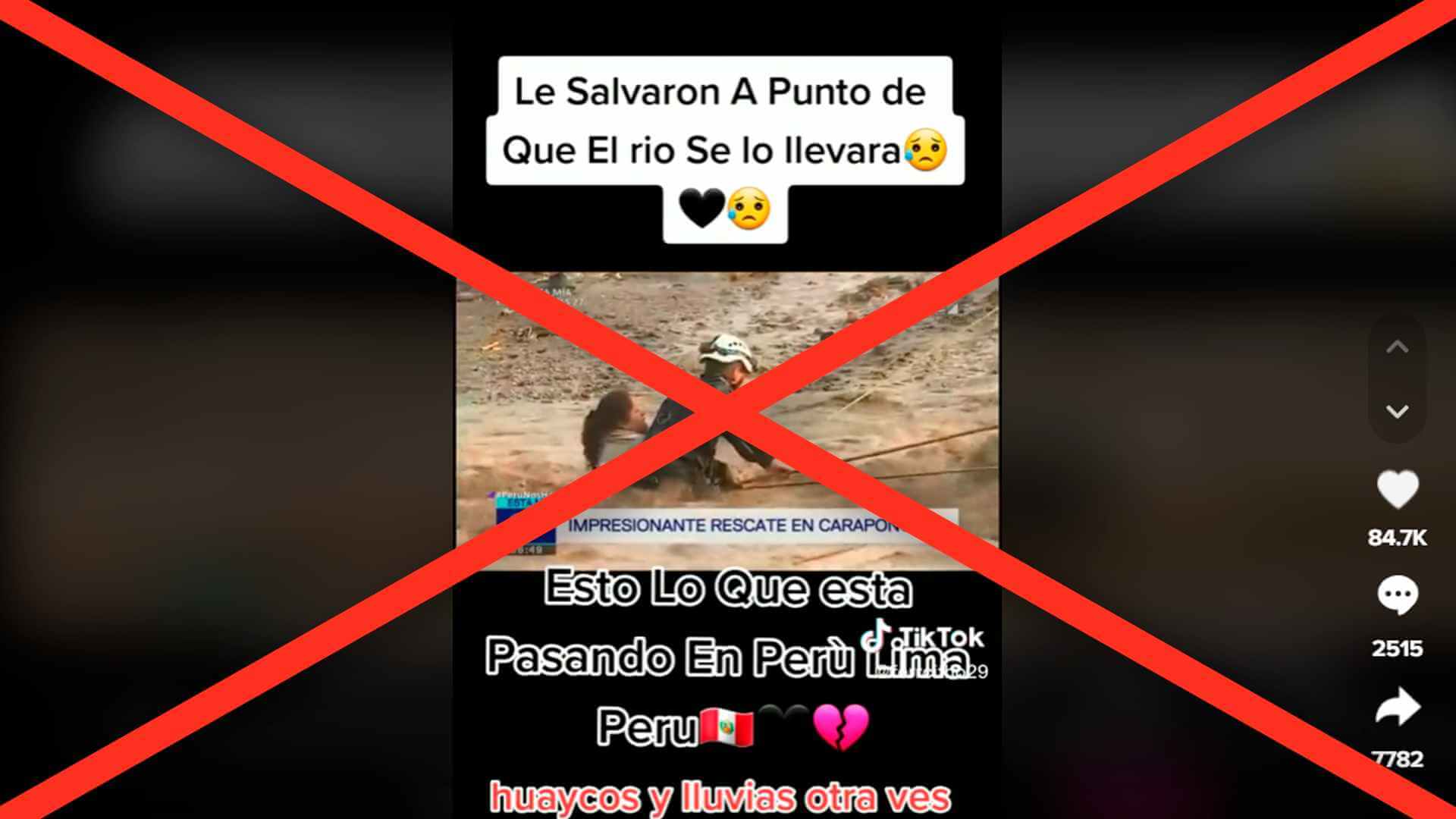 Falso: El video de un rescate policial a personas atrapadas por un huaico en Carapongo no es actual