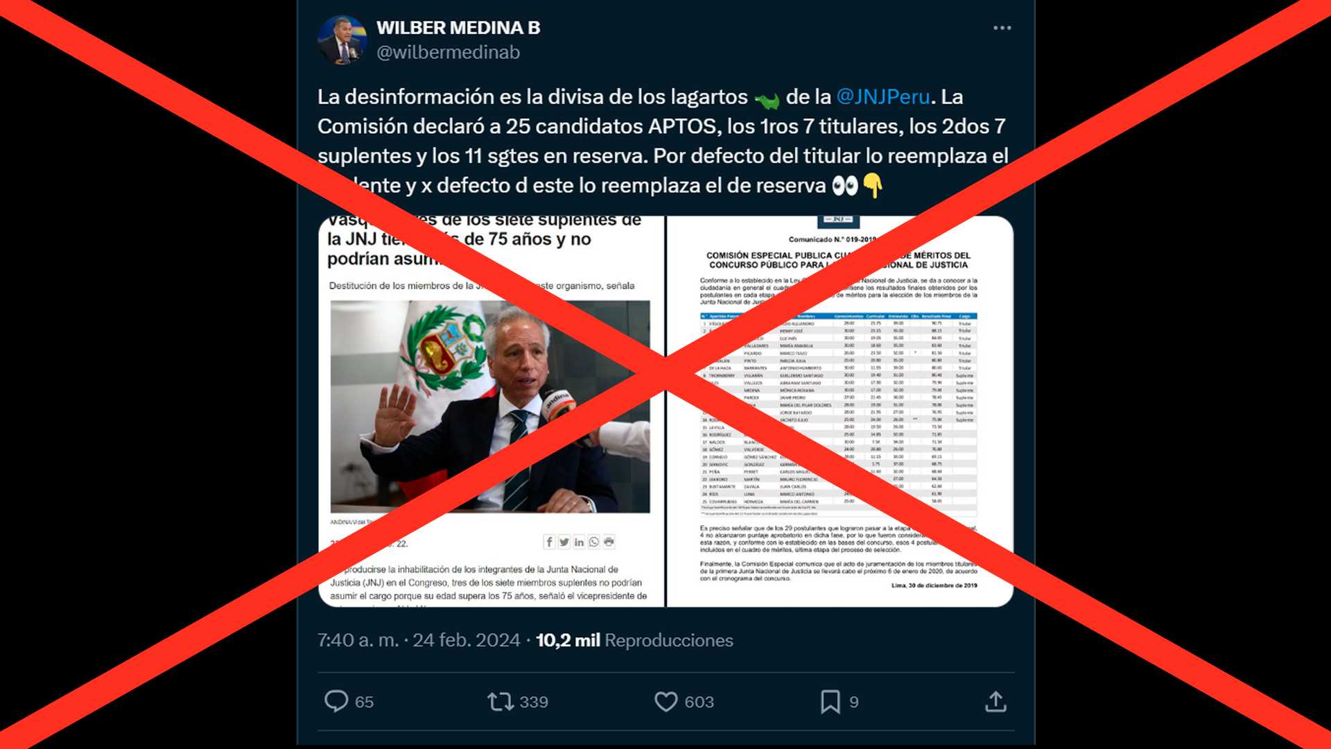 Es falsa la versión de Wilber Medina acerca de que existen “miembros de reserva” para reemplazar a los suplentes de la JNJ 