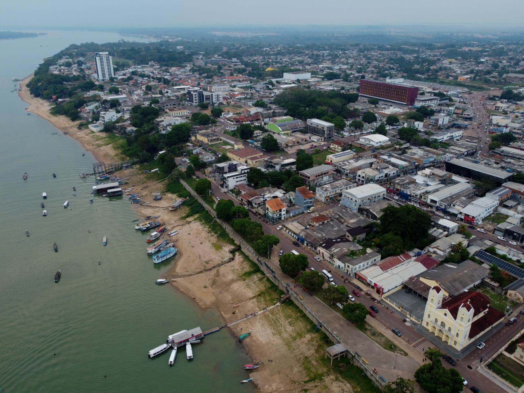 BRAZIL. Aerial view of Itaituba, a city known for intense gold mining activity in the Tapajós River valley.