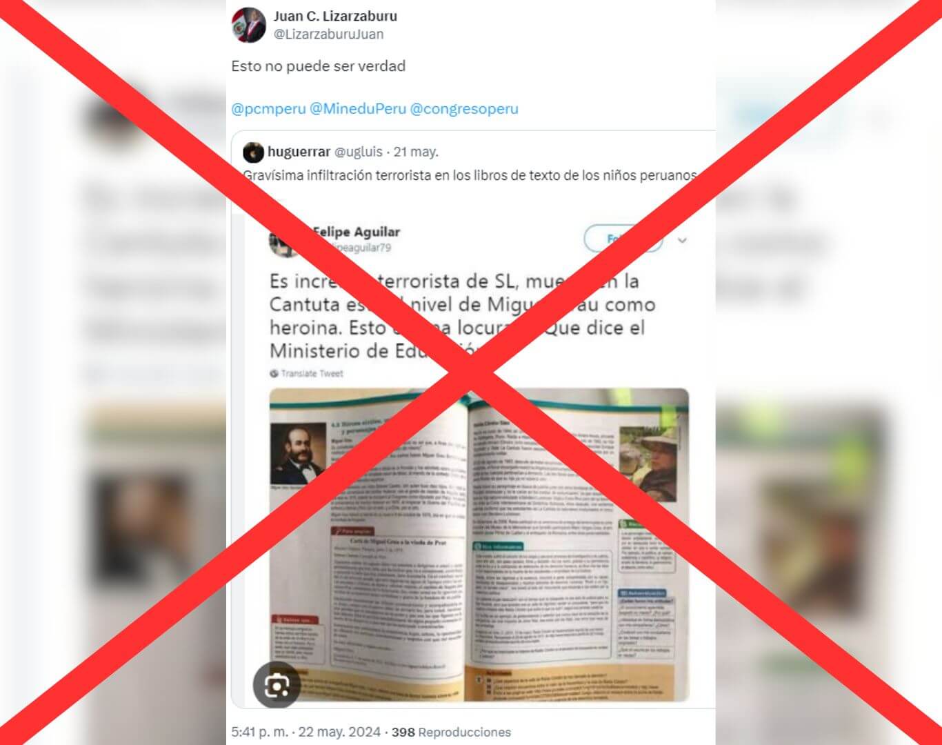 Es falsa la versión compartida por congresista Lizarzaburu sobre que un deudo de La Cantuta es terrorista 