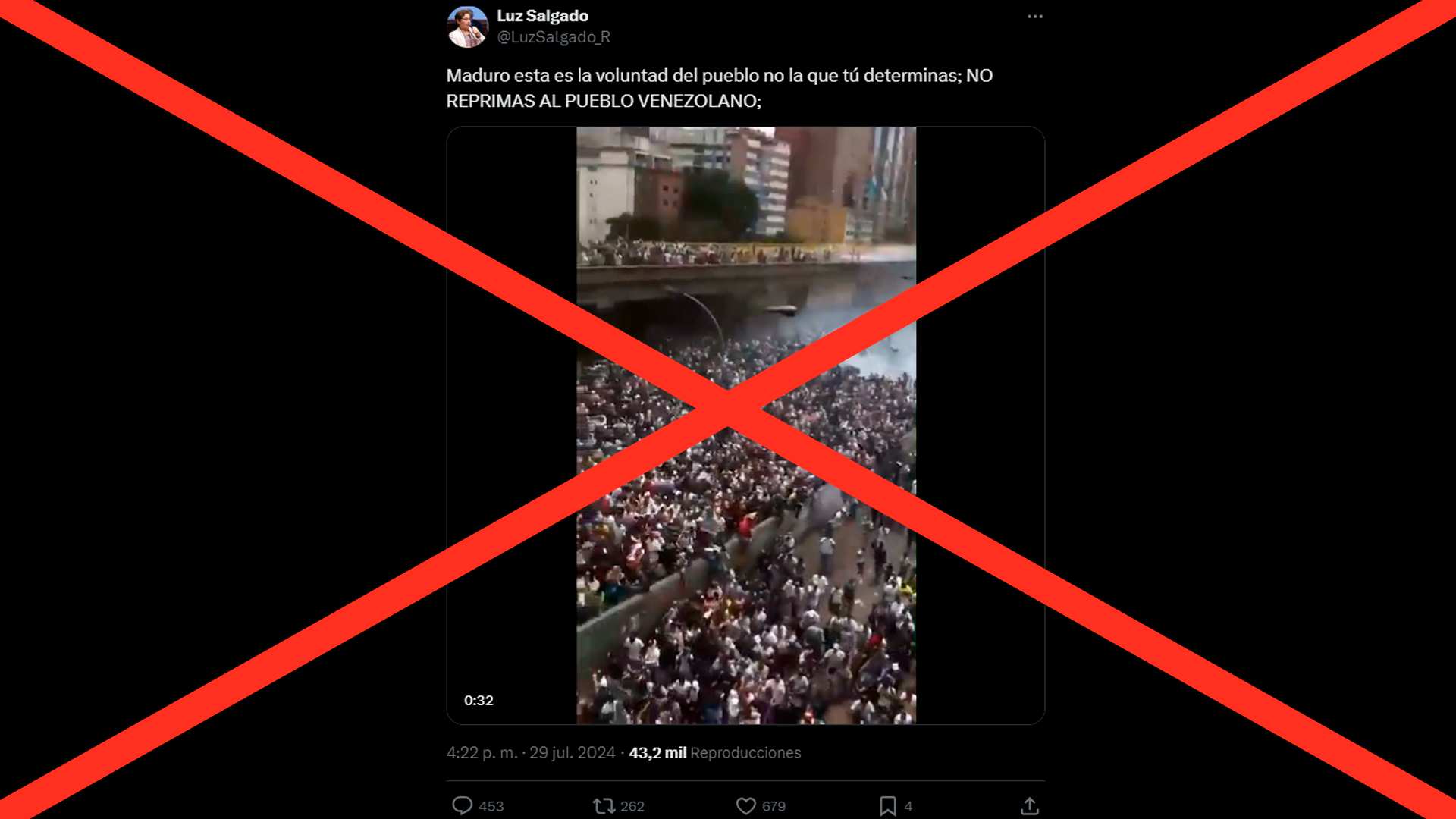 Falso: Video compartido por Luz Salgado sobre una protesta tras elecciones en Venezuela no es actual