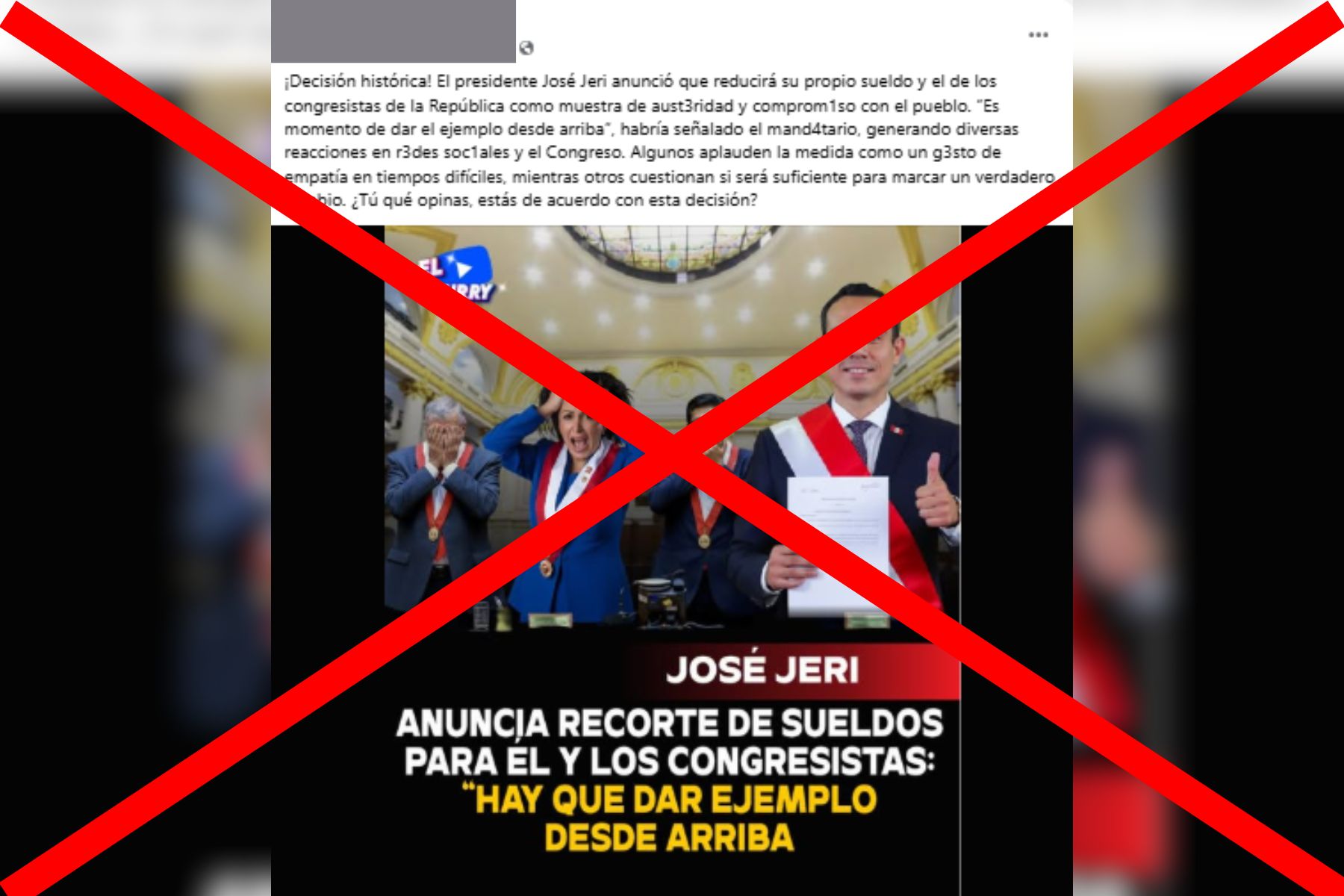 Imagen de supuesta declaración del presidente José Jerí acerca de que reducirá su sueldo y el de los congresistas es falsa