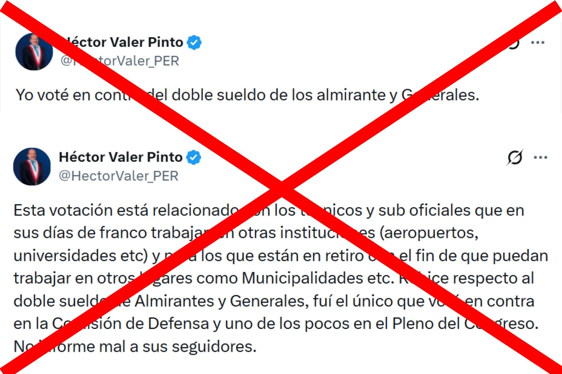 Es falso el dato del congresista Valer sobre que votó en contra de aprobar el doble sueldo de parlamentarios pensionistas
