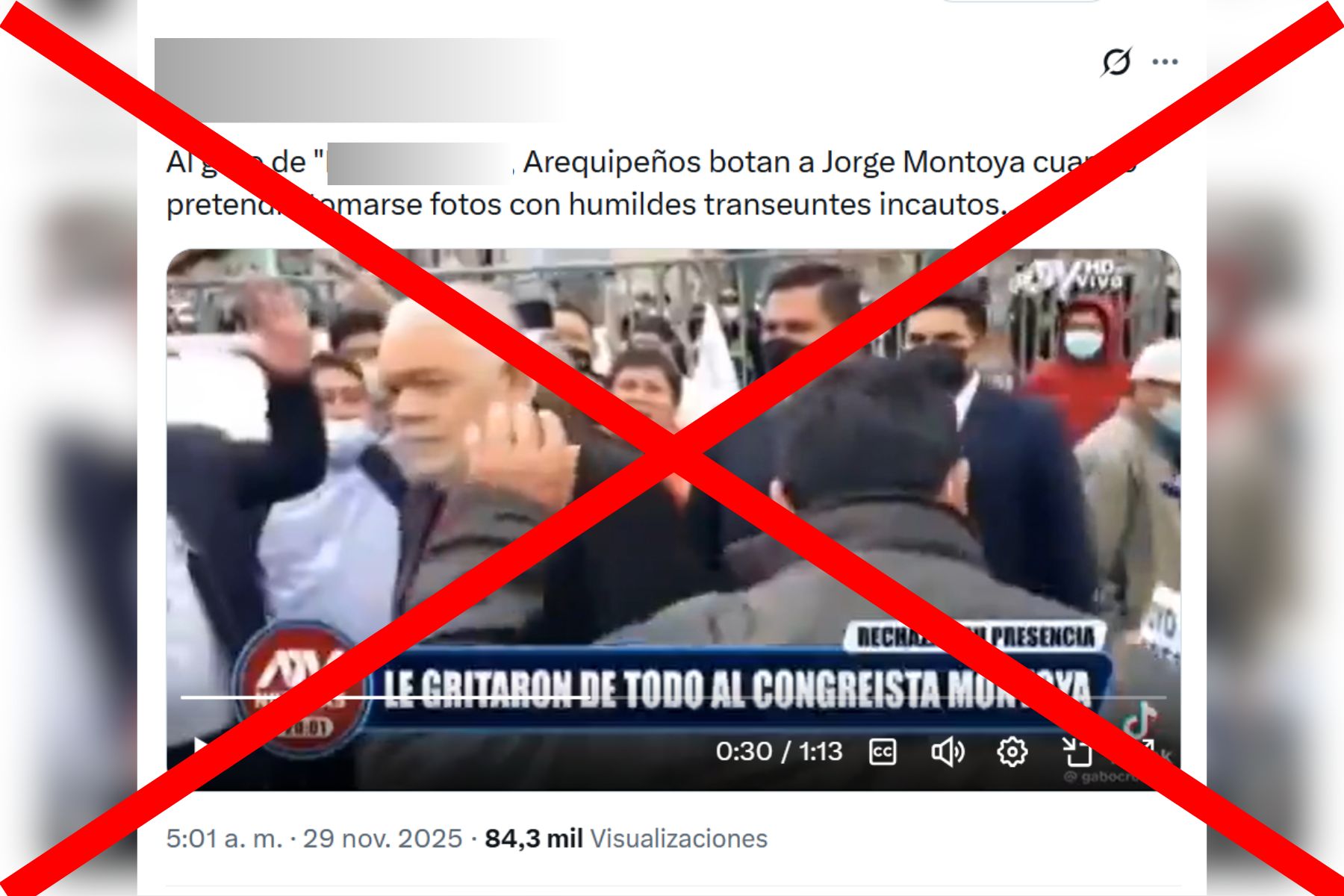 Falso: Video de congresista Jorge Montoya acosado por manifestantes no es actual y no sucedió en Arequipa 