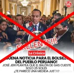 Es falso que el presidente José Jerí planteó la reducción del precio de balón de gas a 25 soles