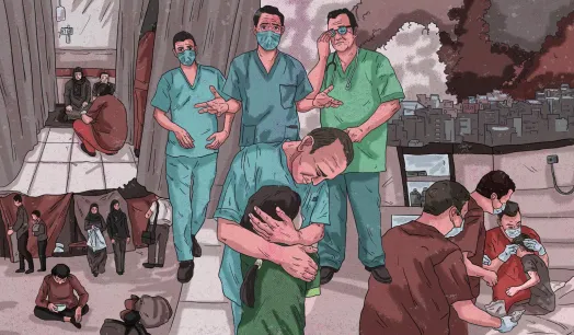 GAZA. En el Hospital al-Shifa, al norte de Gaza, los médicos están agotados ante un sistema de salud que ha colapsado. Se enfrentan a las mismas decisiones que los demás residentes de la Franja de Gaza: huir o enfrentar su nueva realidad.