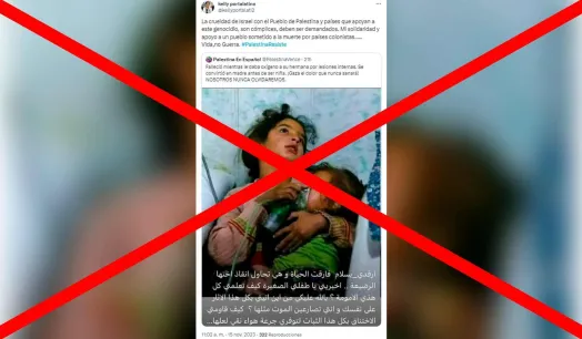 #Factchecking Falso: Esta imagen compartida por Kelly Portalatino de supuesta niña palestina fallecida en Gaza no es actual