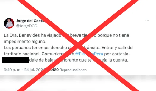 Jorge Del Castillo difundió cuenta fraudulenta de X (Twitter) para defender a Patricia Benavides.
