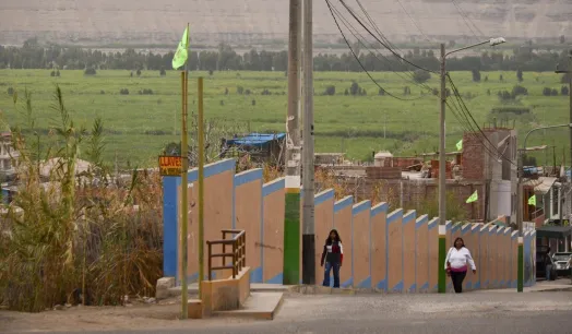 Valle de Tambo. Las banderas verdes son una forma de mostrar rechazo al proyecto. 