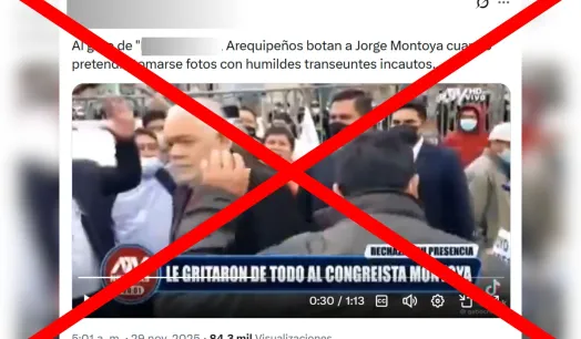 Falso: Video de congresista Jorge Montoya acosado por manifestantes no es actual y no sucedió en Arequipa 